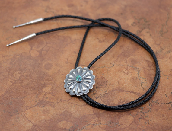 Navajo Silver Turquoise Bolo Tie