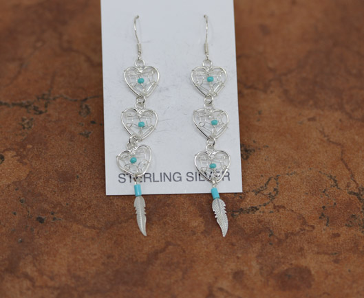 Silver Dream Catcher Heart Earrings