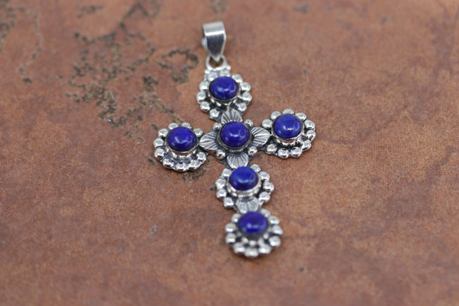 Silver Lapis Cross Pendant