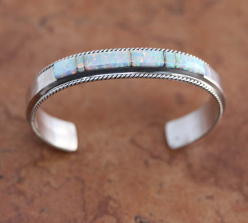 Navajo Silver Created Opal Bracelet