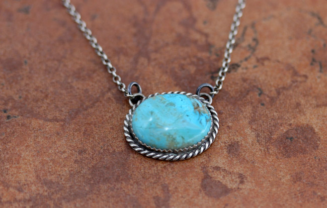 Navajo Silver Turquoise Oval Necklace