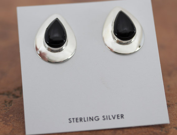 Navajo Silver Onyx Earrings by Wilson