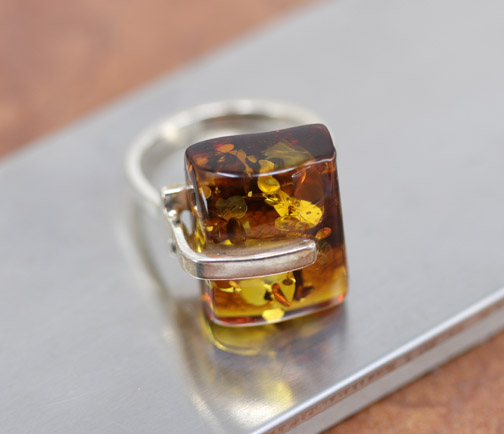 Sterling Silver Baltic Amber Ring Size 9 1/2