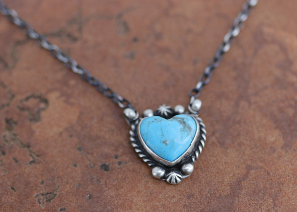 Navajo Silver Turquoise Heart Necklace