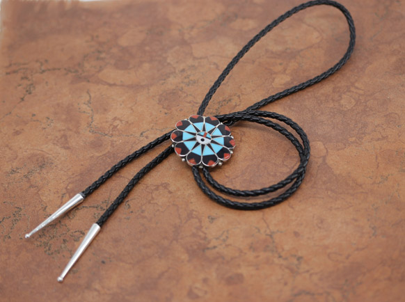 Zuni Multi_Stone Sunface Bolo Tie