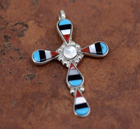 Zuni Sterling Multi_Stone Cross Pendant