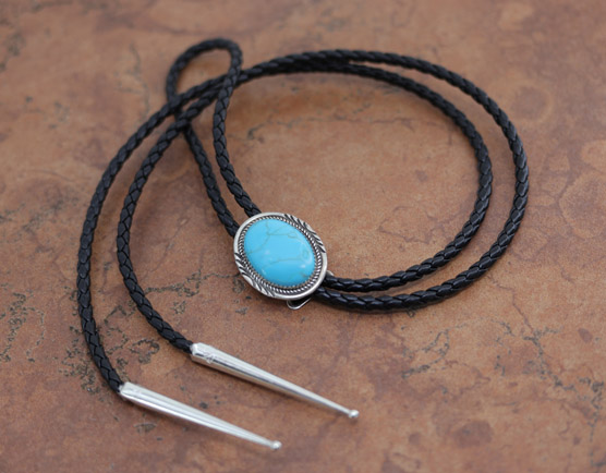 Navajo Silver Turquoise Bolo Tie