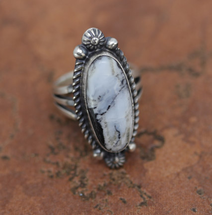 Navajo Silver White Buffalo Ring Size 7 1/2