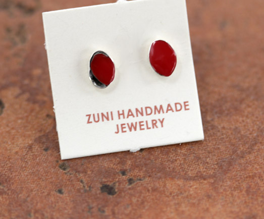 Zuni Silver Coral Earrings