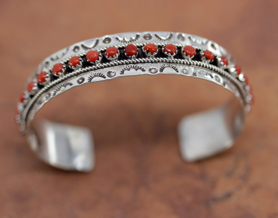 Zuni Silver Coral Bracelet by JP Ukestine