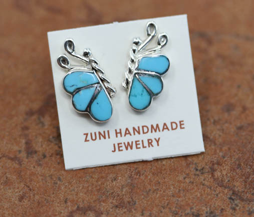 Zuni Silver Turquoise Butterfly Earrings