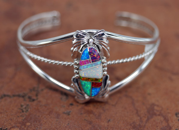 Navajo Silver Created Opal Bracelet