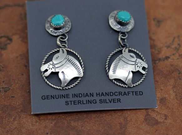 Navajo Silver Turquoise Horse Earrings