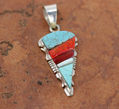 Navajo Silver Multi_Stone Inlay Pendant