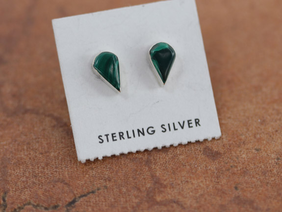 Zuni Silver Malachite Tear Drop Earrings