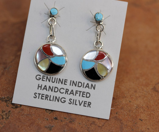 Zuni Silver Multi_Stone Circle Earrings