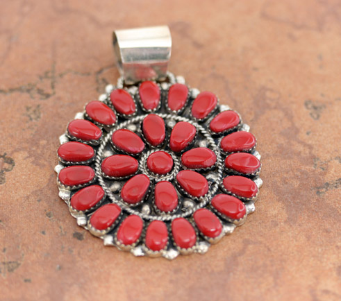 Navajo Silver Coral Cluster Pendant