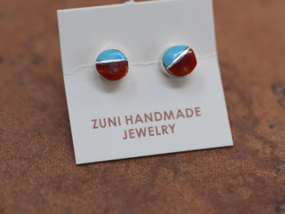 Zuni Silver Turquoise Coral Earrings