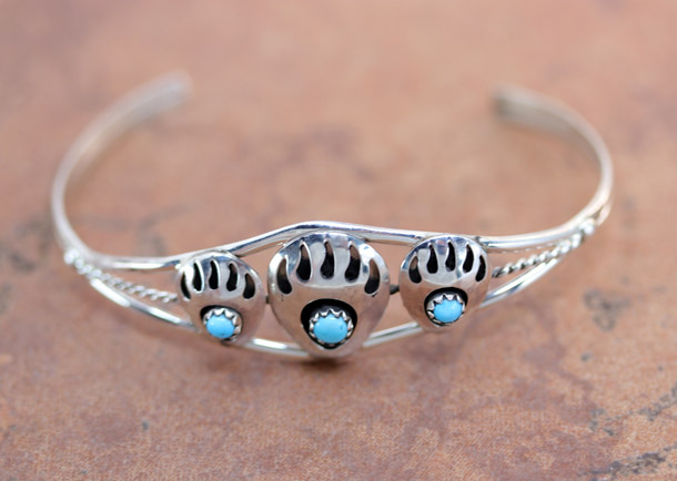 Navajo Sterling Silver Turquoise Bear Paw Bracelet