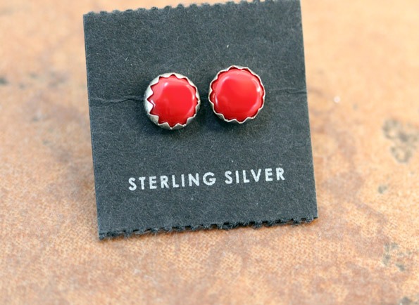 Navajo Sterling Silver Coral Earrings