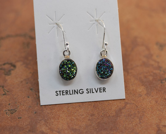 Sterling Silver Druzy Hook Earrings