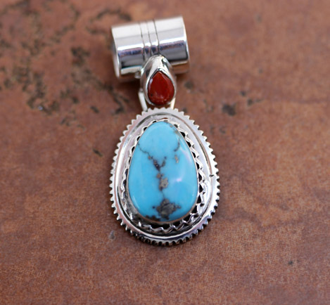 Zuni Silver Turquoise Coral Pendant