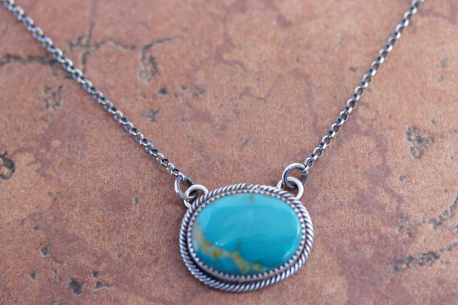 Navajo Silver Turquoise Oval Necklace