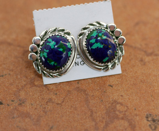 Navajo Native American Silver Azurite Earrings