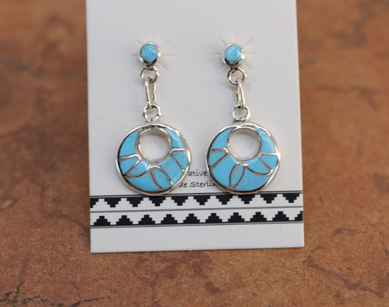 Zuni Silver Turquoise Circle Earrings