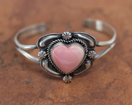 Navajo Silver Pink Quartz Heart Bracelet