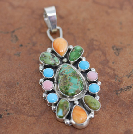 Navajo Silver Multi_Stone Cluster Pendant