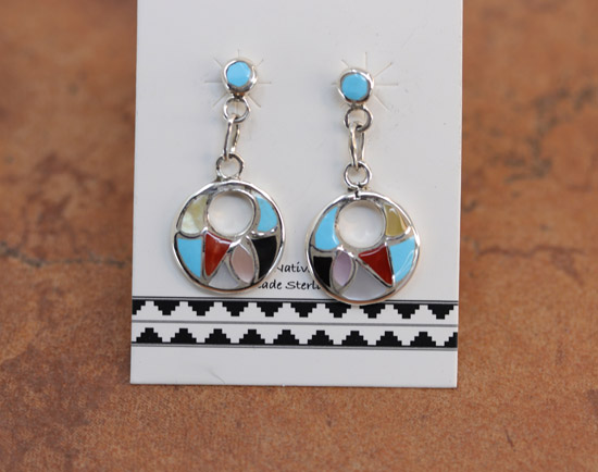 Zuni Silver Multi_Stone Circle Earrings