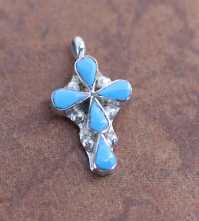 Zuni Sterling Turquoise Cross Pendant