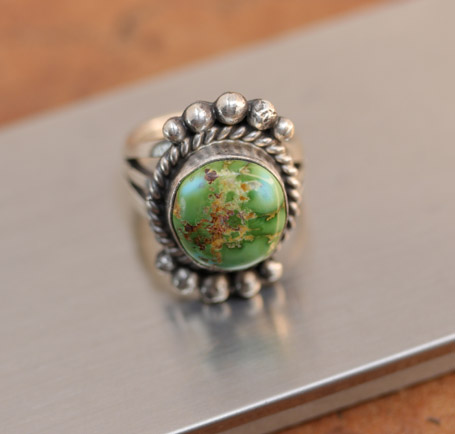 Navajo Silver Green Turquoise Ring Size 6