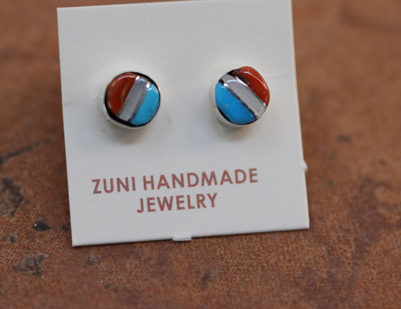 Zuni Silver Turquoise Coral Earrings