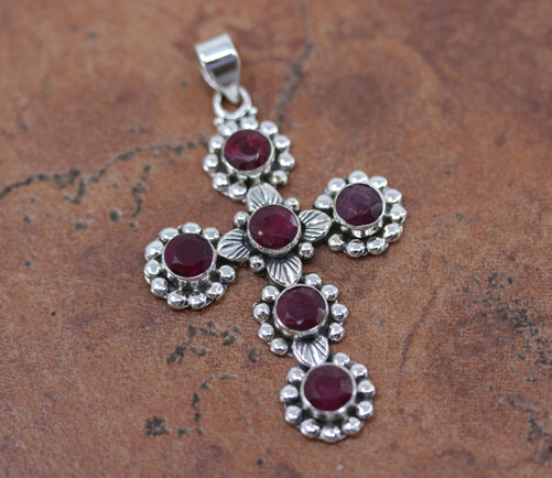 Sterling Garnet Cross Pendant