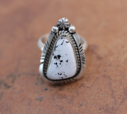 Navajo Silver White Buffalo Ring Size 6_8