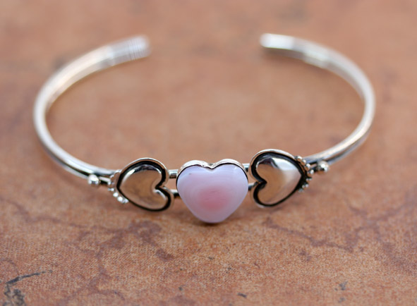 Navajo Silver Pink Quartz Heart Bracelet