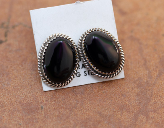 Navajo Silver Onyx Earrings