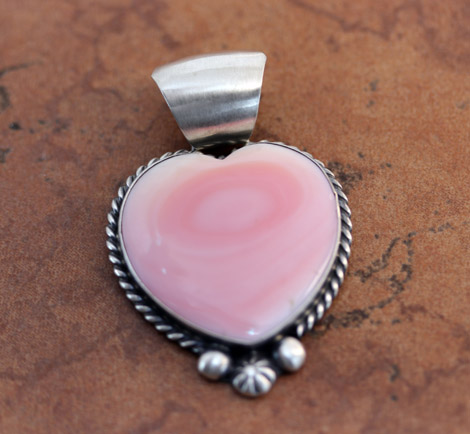 Navajo Sterling Silver Pink Conch Heart Pendant