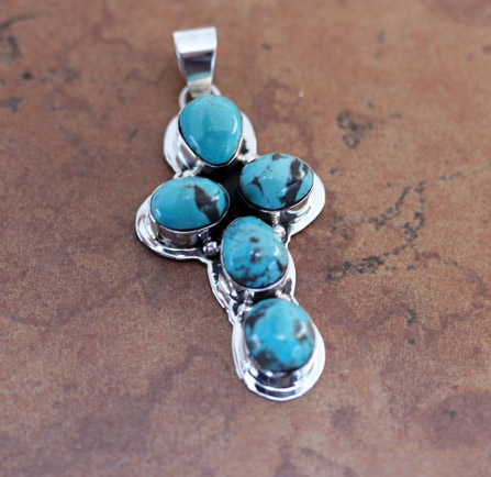 Navajo Sterling Turquoise Cross Pendant