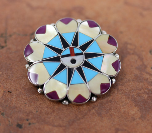 Zuni Multi_Stone Sunface Pin/Pendant