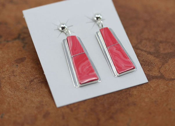 Navajo Silver Pink Quartz Earrings