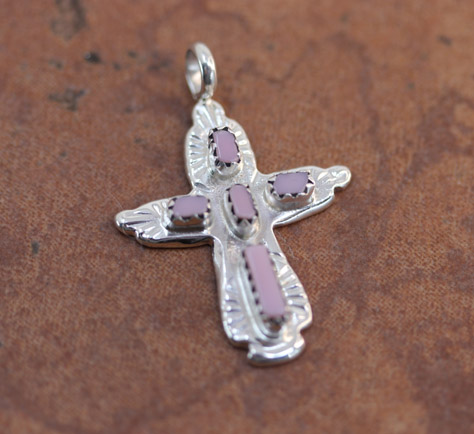 Navajo Sterling Pink Quartz Cross Pendant