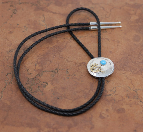 Navajo Silver Turquoise Kokopelli Bolo Tie