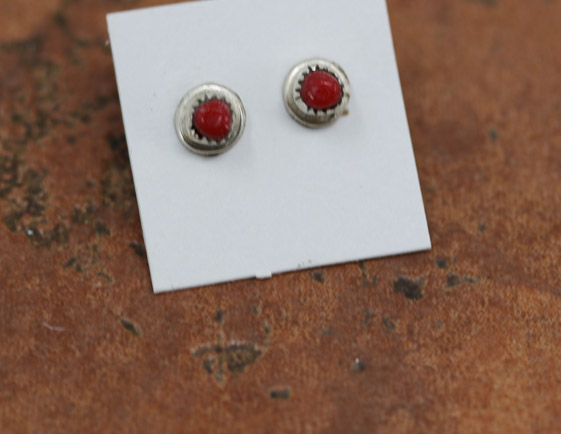 Navajo Sterling Silver Coral Earrings