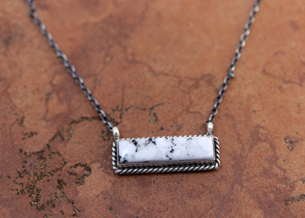 Navajo Silver White Buffalo Bar Necklace