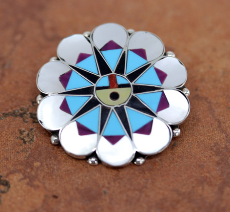 Zuni Multi_Stone Sunface Pin/Pendant