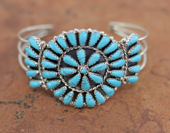 Navajo Silver Turquoise Cluster Bracelet