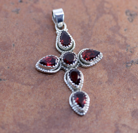 Silver Garnet Cross Pendant